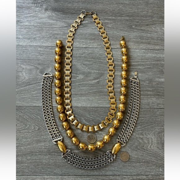 Lot Of 3 VTG Monet & Napier Silver & Gold Tone Chunky Statement Necklaces Signed - Picture 6 of 14